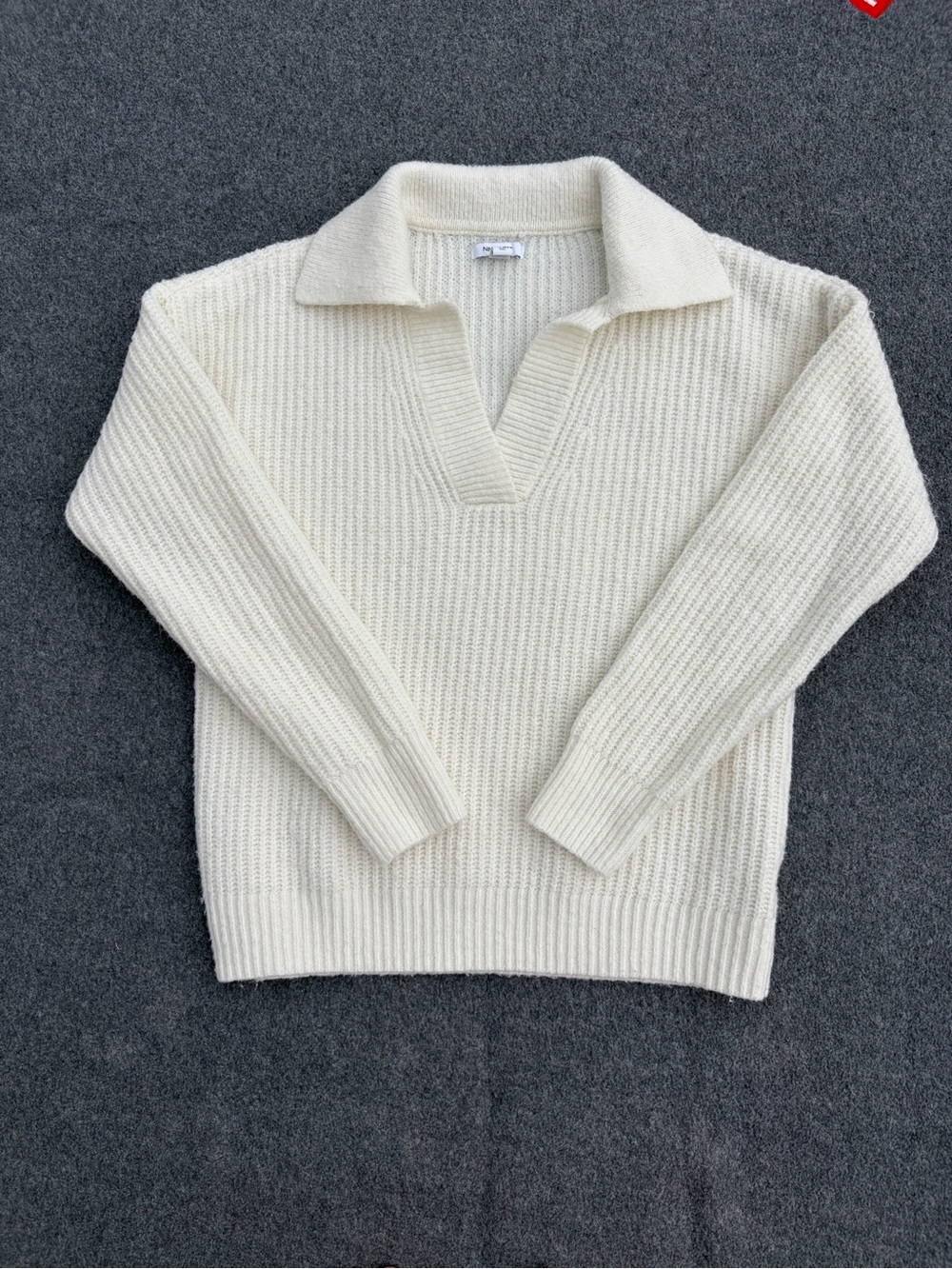 Nine West Chunky Knit Polo Collared V-Neck Sweater Preppy Autumn Fall Academia
